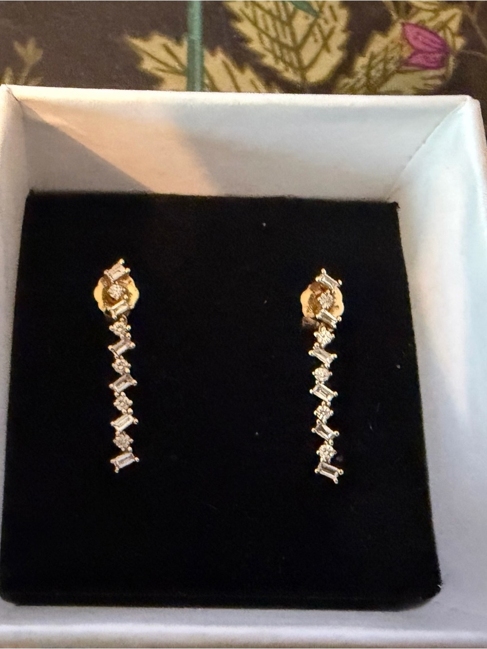10K Yellow Gold Diamond Linear Earrings
